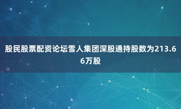 股民股票配资论坛雪人集团深股通持股数为213.66万股